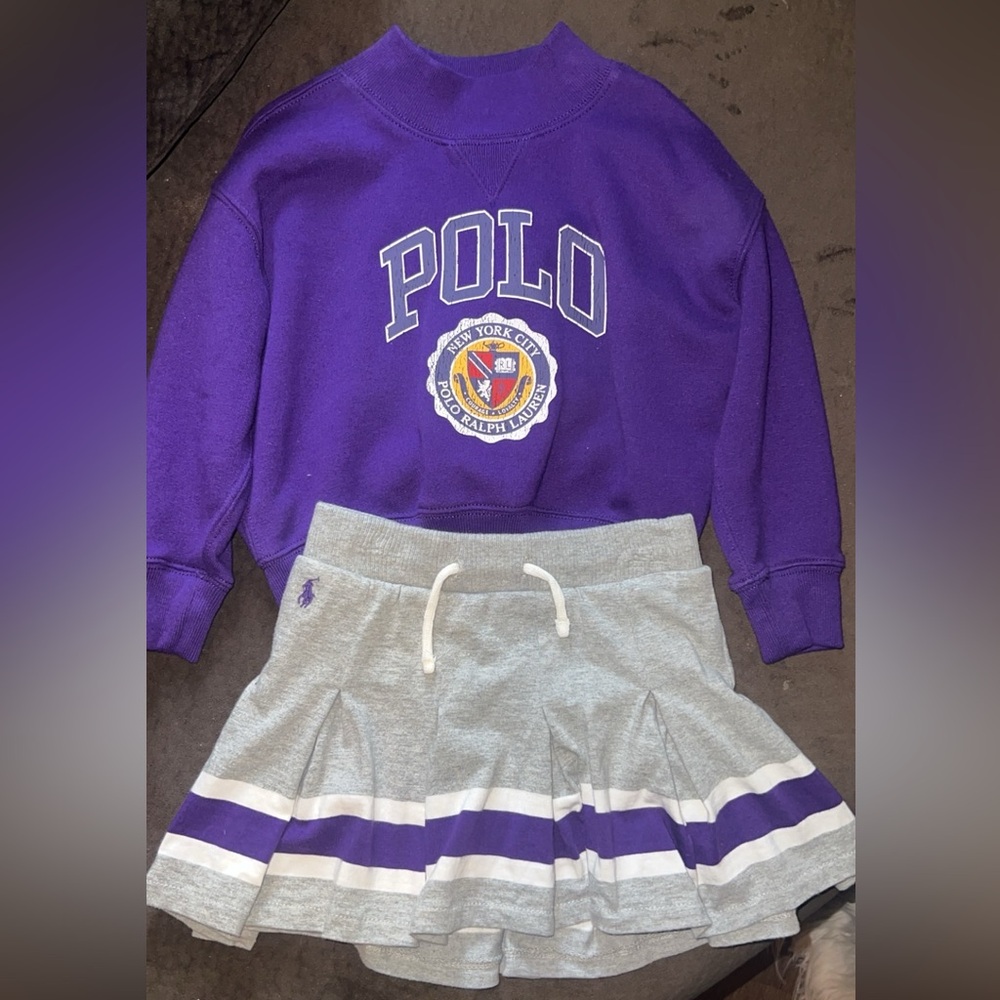 Polo Ralph Lauren Purple Sweatshirt and Gray Skirt Set